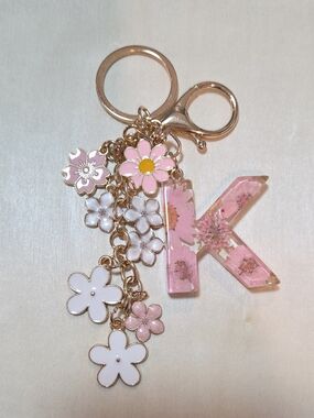 🌸 Custom Initial "K" Blossom Resin Keychain - Floral Bag Charm 🌸